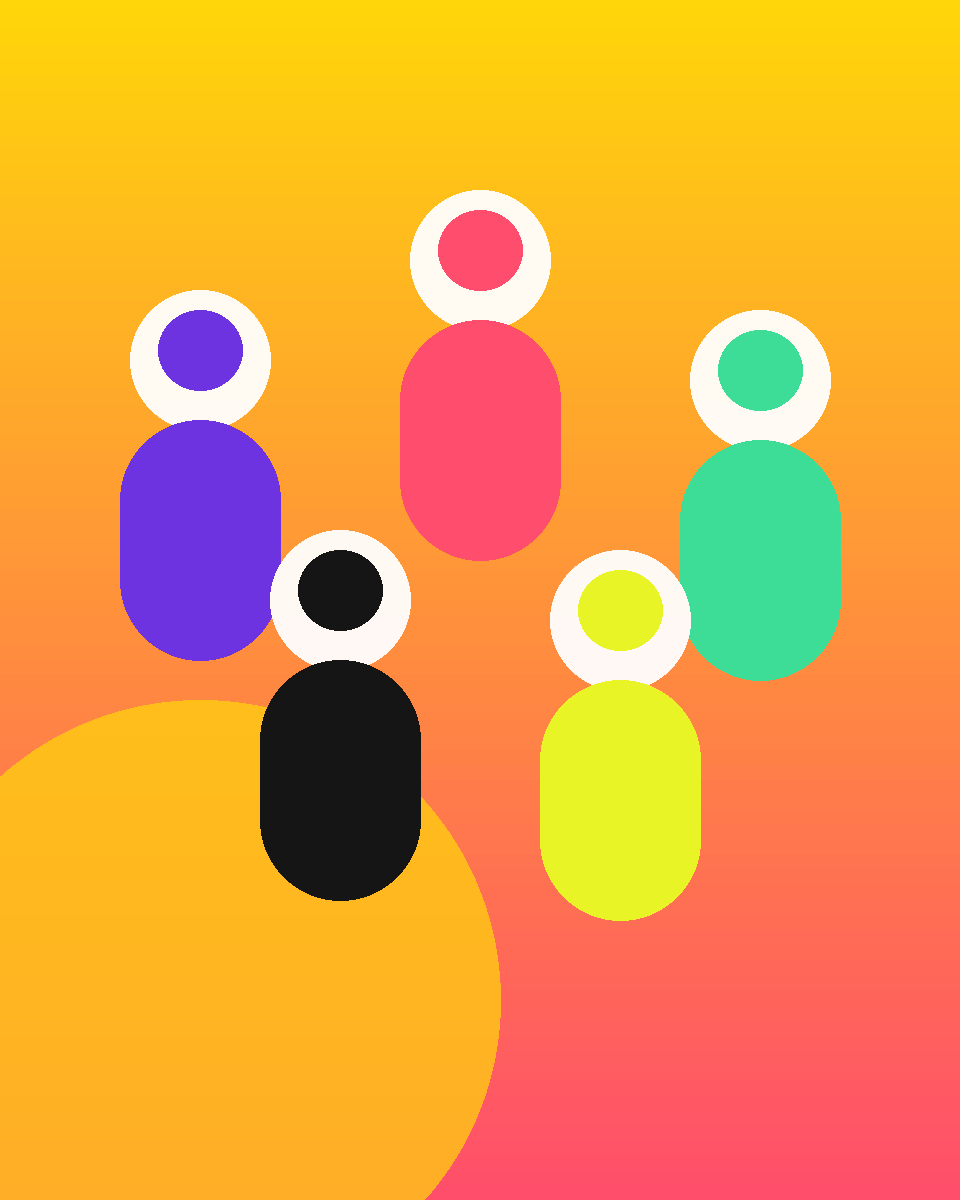 Colorful illustration of technology staffing and specialist teams